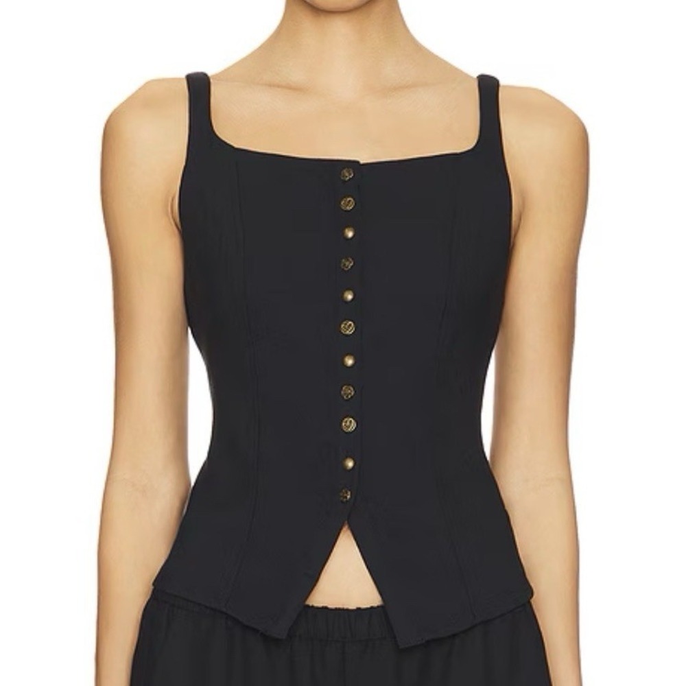 Free People Black Lace Up Corset Vest Top Back Button Front A Moment in Time